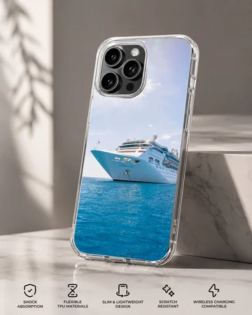 Cruise ship sailing on calm waters phone case — Specs