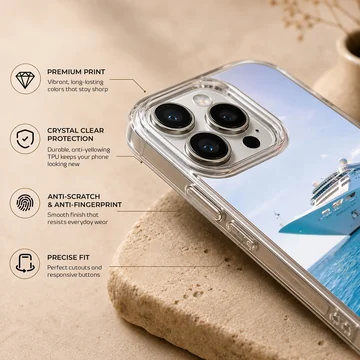 Cruise ship sailing on calm waters phone case — Info
