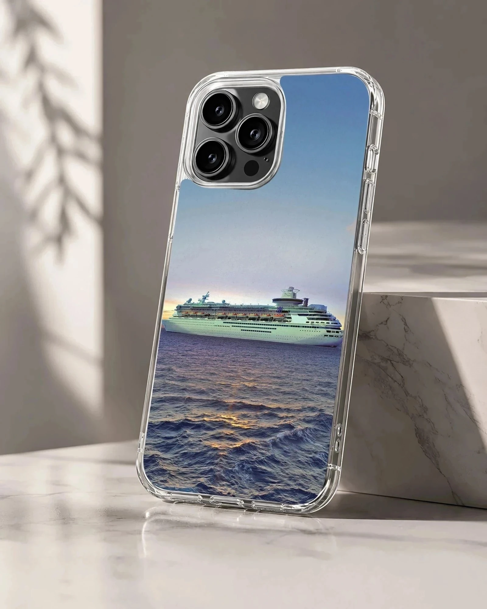 Scenic maritime view with cruise ships on the ocean phone case