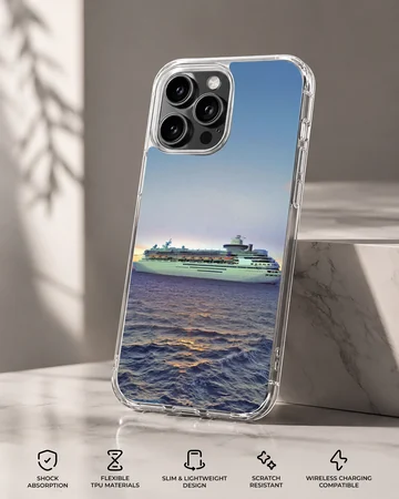 Scenic maritime view with cruise ships on the ocean phone case — Specs