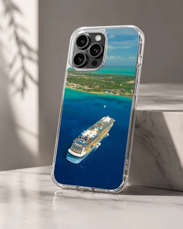 Aerial view of a cruise ship on serene blue waters - phone case — Hero