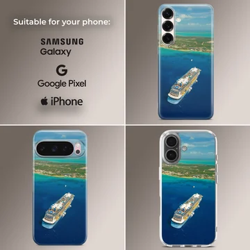 Aerial view of a cruise ship on serene blue waters - phone case — Collage