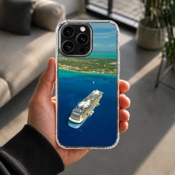 Aerial view of a cruise ship on serene blue waters - phone case — Lifestyle