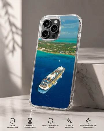 Aerial view of a cruise ship on serene blue waters - phone case — Specs