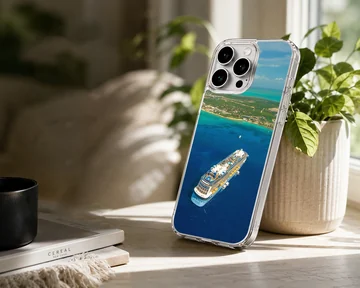Aerial view of a cruise ship on serene blue waters - phone case — Lifestyle