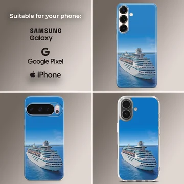 Photographic artwork of a cruise ship on a serene blue sea phone case — Collage
