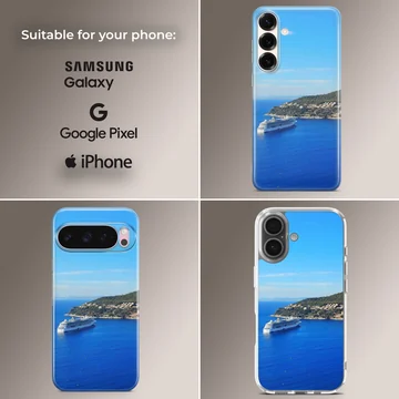 A scenic view of cruise ships on the blue ocean, Cruise Ships phone case — Collage