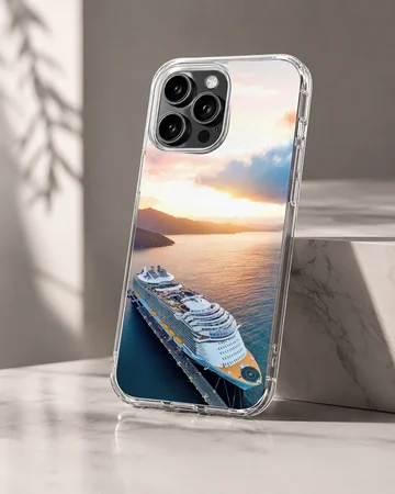 A stunning cruise ship at sunset, showcased on a phone case — Hero