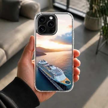 A stunning cruise ship at sunset, showcased on a phone case — Lifestyle