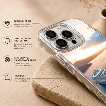 A stunning cruise ship at sunset, showcased on a phone case — Info