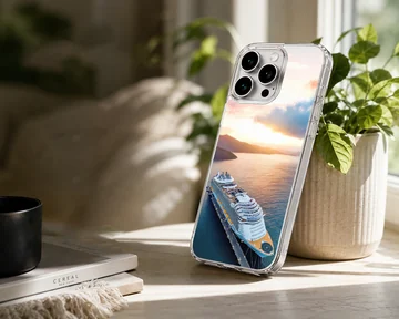 A stunning cruise ship at sunset, showcased on a phone case — Lifestyle