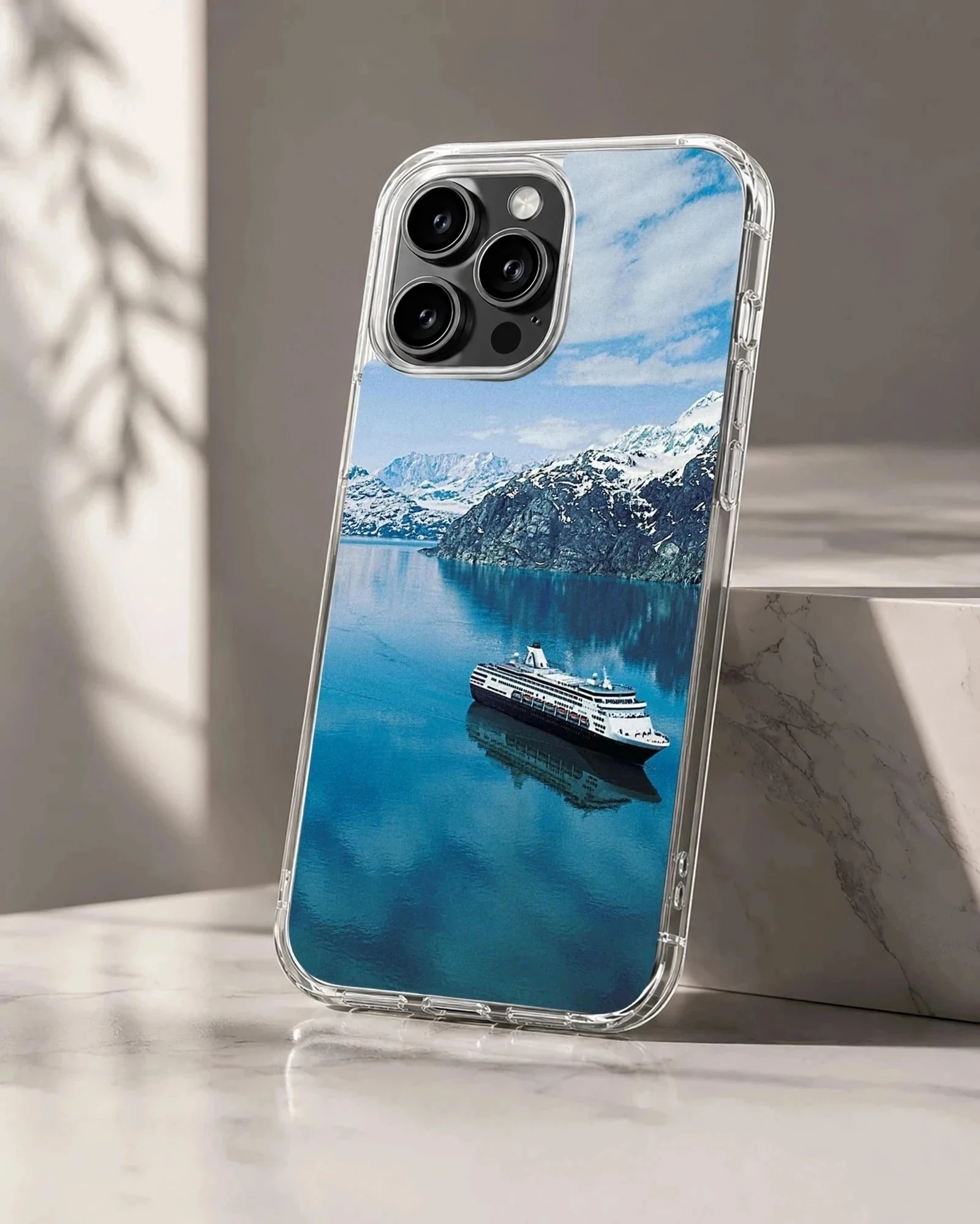 A breathtaking view of cruise ships on calm turquoise waters with mountains in the background, phone case