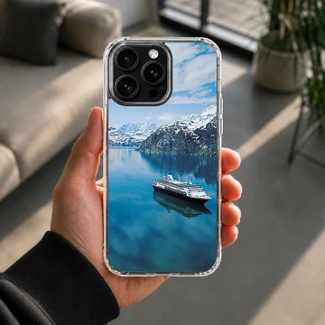 A breathtaking view of cruise ships on calm turquoise waters with mountains in the background, phone case — Lifestyle
