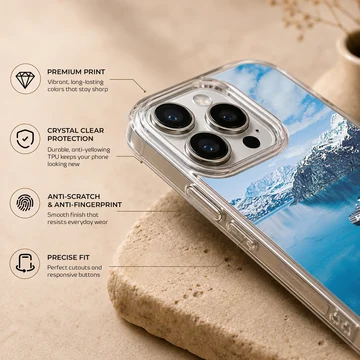 A breathtaking view of cruise ships on calm turquoise waters with mountains in the background, phone case — Info