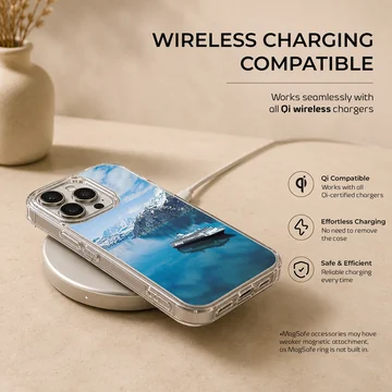 A breathtaking view of cruise ships on calm turquoise waters with mountains in the background, phone case — Charging