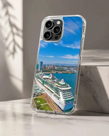 Photographic print of cruise ships in a beautiful scenic ocean view phone case