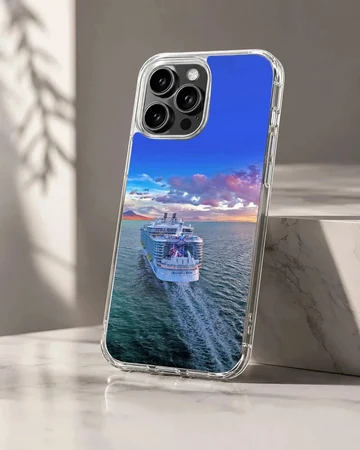 Stunning scenic view of a cruise ship sailing across the ocean phone case