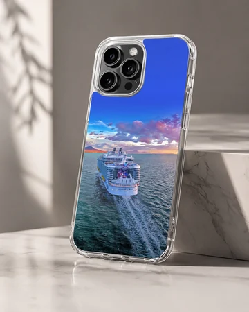 Stunning scenic view of a cruise ship sailing across the ocean phone case — Hero
