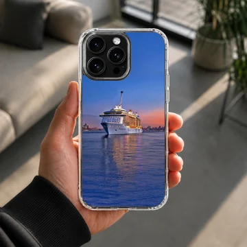 Serene sunset scene with a cruise ship on the water phone case — Lifestyle