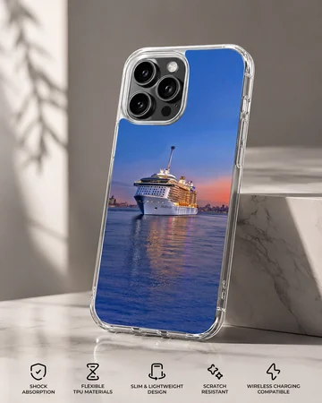 Serene sunset scene with a cruise ship on the water phone case — Specs