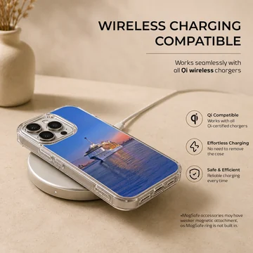 Serene sunset scene with a cruise ship on the water phone case — Charging
