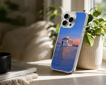 Serene sunset scene with a cruise ship on the water phone case — Lifestyle