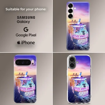 Cruise ships sailing through serene ocean waters on phone case — Collage
