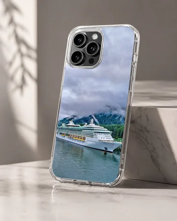 Stunning seascape featuring cruise ships in a serene landscape phone case — Hero