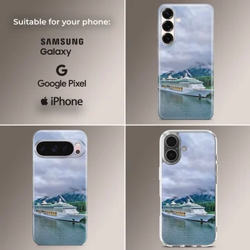 Stunning seascape featuring cruise ships in a serene landscape phone case — Collage