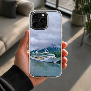 Stunning seascape featuring cruise ships in a serene landscape phone case — Lifestyle