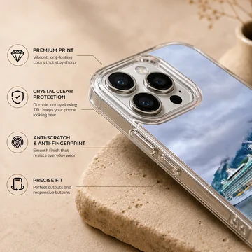 Stunning seascape featuring cruise ships in a serene landscape phone case — Info