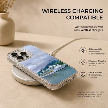 Stunning seascape featuring cruise ships in a serene landscape phone case — Charging