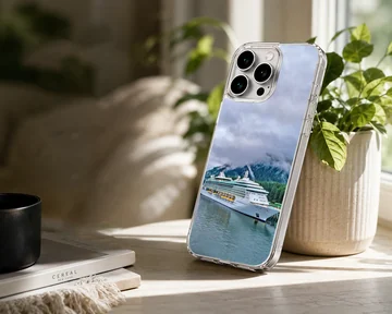 Stunning seascape featuring cruise ships in a serene landscape phone case — Lifestyle