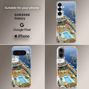 Photographic artwork of a cruise ship with a swimming pool and ocean view phone case — Collage