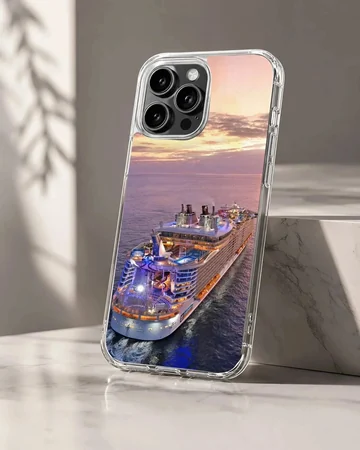 Stunning sunset view of cruise ships on the ocean phone case