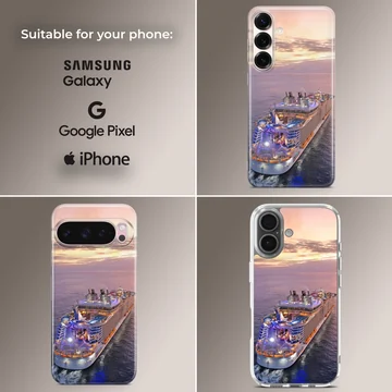 Stunning sunset view of cruise ships on the ocean phone case — Collage
