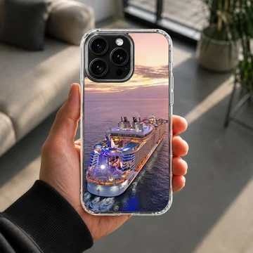 Stunning sunset view of cruise ships on the ocean phone case — Lifestyle