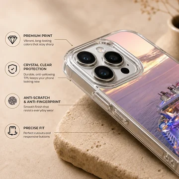 Stunning sunset view of cruise ships on the ocean phone case — Info