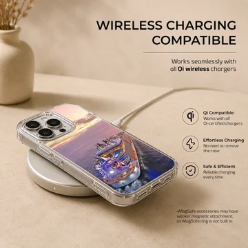 Stunning sunset view of cruise ships on the ocean phone case — Charging