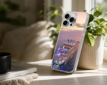 Stunning sunset view of cruise ships on the ocean phone case — Lifestyle