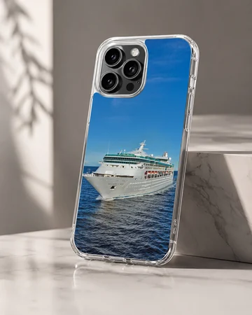 Stunning cruise ship sailing on clear blue waters phone case — Hero