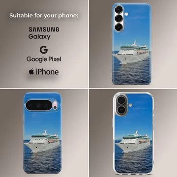 Stunning cruise ship sailing on clear blue waters phone case — Collage