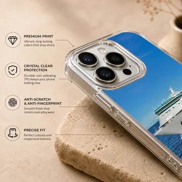 Stunning cruise ship sailing on clear blue waters phone case — Info
