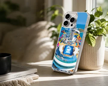 Aerial view of a colorful cruise ship with pools and attractions, phone case — Lifestyle