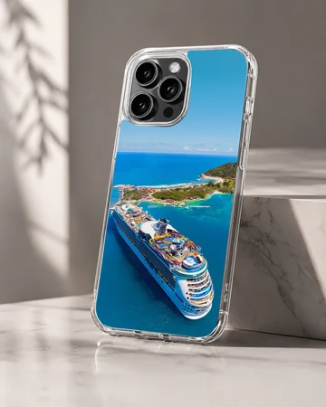 Stunning cruise ship sailing through serene blue waters phone case — Hero