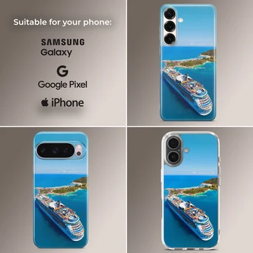 Stunning cruise ship sailing through serene blue waters phone case — Collage