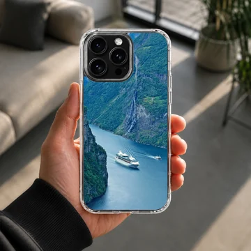 Cruise Ships phone case featuring a serene landscape view — Lifestyle