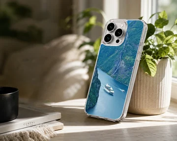Cruise Ships phone case featuring a serene landscape view — Lifestyle