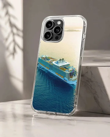 Aerial view of a cruise ship sailing on calm waters phone case
