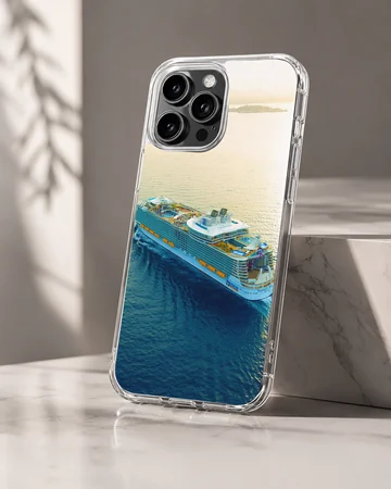 Aerial view of a cruise ship sailing on calm waters phone case — Hero